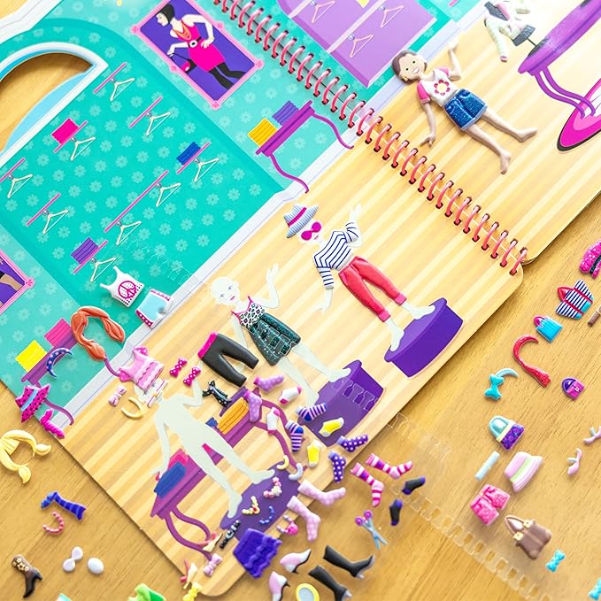 Melissa & Doug Day of Glamour Puffy Sticker Activity Book – 196 Reusable Stickers with 10 Pages of Background Scenes, Fashion-Themed Mess Free Travel Toys for Kids Ages 4+ - FSC Certified