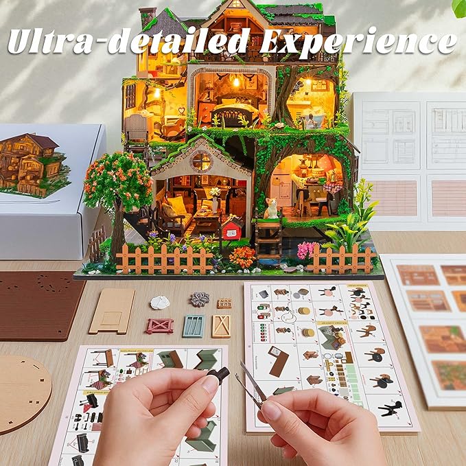 Flever DIY Miniature House Kit, Tiny Home Kit with LED Light, Mini House Build Craft Kits for Adults and Teens, Home Decor Creative Gift for Family/Friends (Fairy Tale Forest)