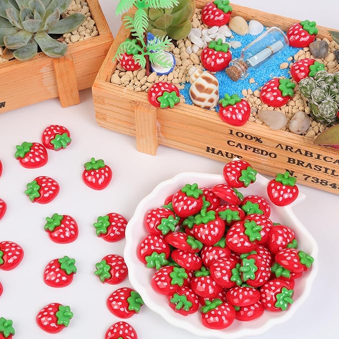 100pcs Mini Strawberry Decor Resin Tiny Strawberry for Crafts Dollhouse Miniatures Mini Resin Things for Fairy Garden Micro Landscaping Decoration Home Decor(Strawberry)