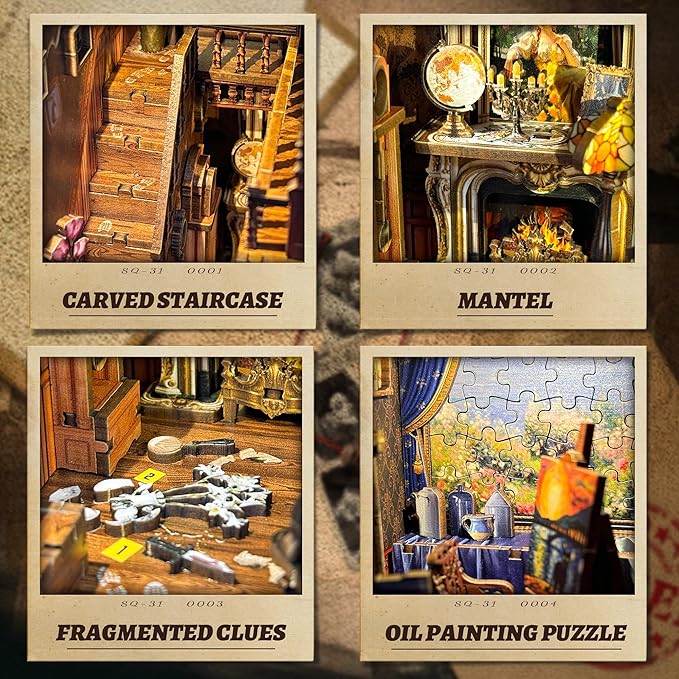 Book Nook Kit-DIY Dollhouse Kit 1:24 Scale Wooden Miniature Studio with Dust Cover Bookshelf Decor 3D Puzzle Book Nooks for Adults to Build Gift-Key Tracking (SQ-31)