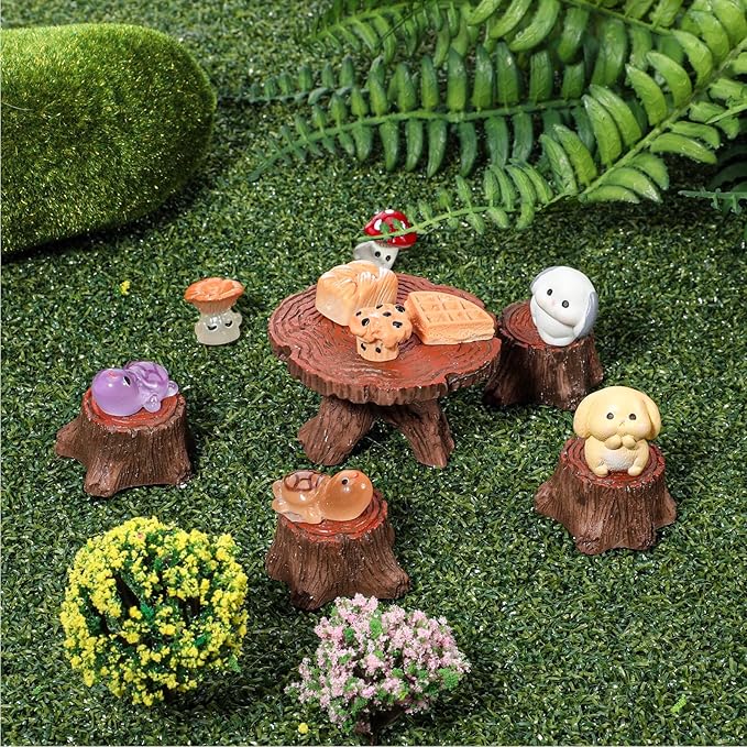 5Pcs Fairy Garden Accessories Miniature Table and Chairs Set Micro Landscape Decoration Mini Resin Village Furniture Ornaments Kit for DIY Craft Gift Dollhouse Succulents Home Outdoor Decoration