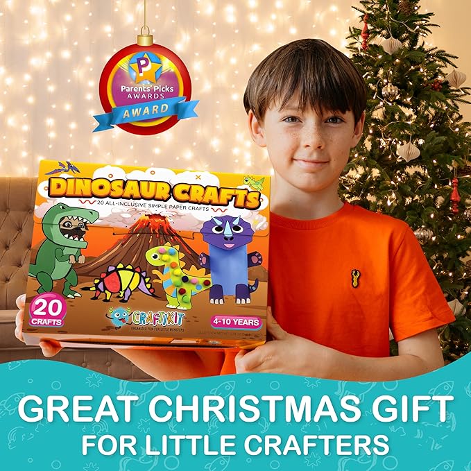 Craftikit® 20 Award-Winning Dinosaur Crafts for Kids - All-Inclusive Fun Dinosaur Crafts for Kids Ages 3-10 - Organized Toddler Craft Kit