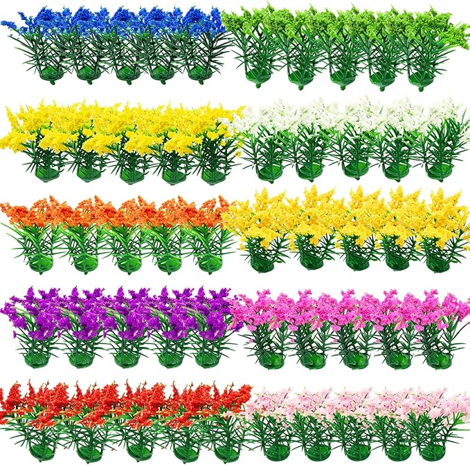 PrettyLife 50Pcs Miniature Flower Cluster Flower Plant Tufts for Mini Dollhouse Fairy Garden Railway Simulated Static Scenery Micro Landscape Model