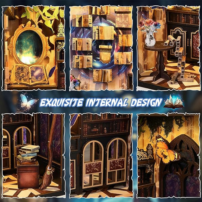 KERNOWO Book Nook Kit, DIY 3D Wooden Puzzles for Adults, Teens and Beginners, Miniature Tiny House Kit for Bookshelf Decor, Bookish Gift for Family, Friends, Book Lovers (Magic Book)