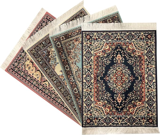 Set of 4 Dollhouse Rugs, Miniature Doll House Accessory, 10x7 Carpets, Rectangle, Kids Toy Furniture Carpeting Decor