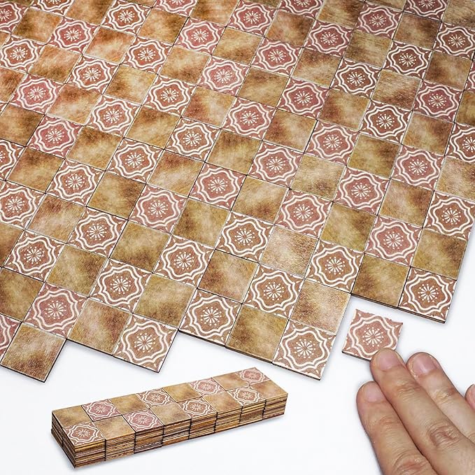 Dollhouse Flooring Tiles on 1/12 1/6 Scale Miniature Decor Accessories 128pcs Double-Sided