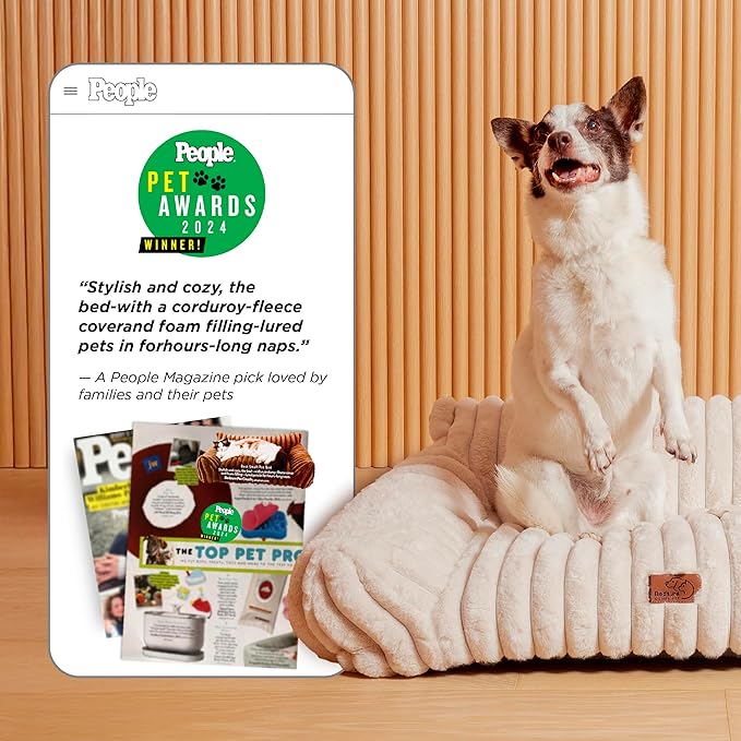 Bedsure Cute Cat Couch for Pets - Fluffy Dog Bed Small Medium Size Dog with Premium Soft Corduroy Fleece, Pet Sofa with Removable Washable Cover, Supportive Couch Bed for Small Dogs, 30inch, Cream