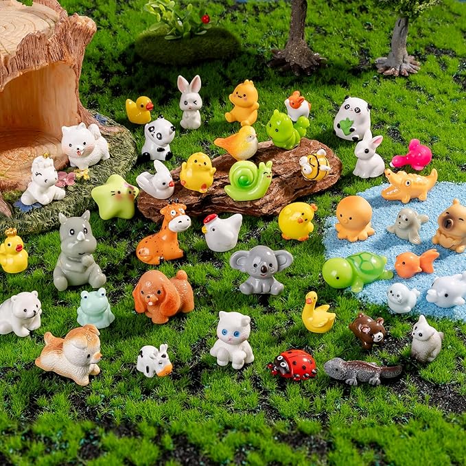 42 Pcs Mini Resin Animals Set,Hidden Tiny Figurines for Fairy Garden Decor,Dollhouse Accessories,Miniature Landscape Decoration