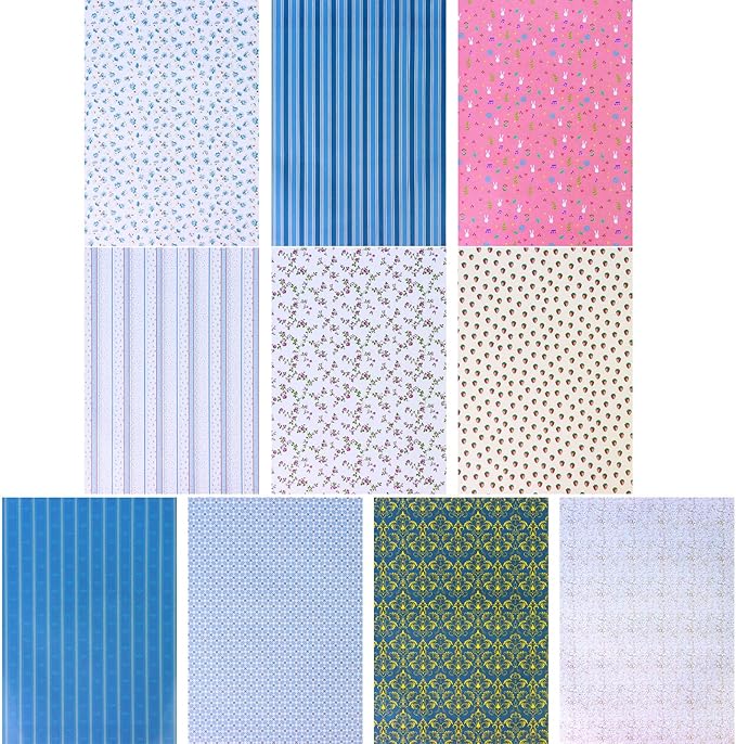 10 Sheets Dollhouse Wallpaper Miniatures Dolls House Floor Paper Card Sticker Effect Paper Flooring Pape-r Gloss Card Sheet Mini Lovely Wall Papers DIY 1/6 Dolls House Floorboards Real Life DIY Decor