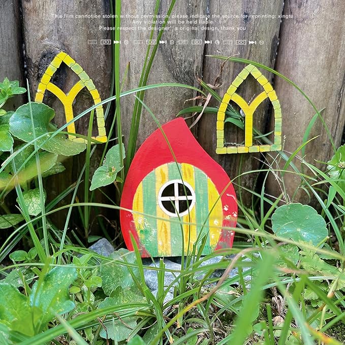 Halandar 48 Pcs Fairy Door & Window Craft Kit - Wooden Garden Doors, Unpainted Miniature Accessories for Home Party Event Decor - DIY Fairy House Decorations (Antique)