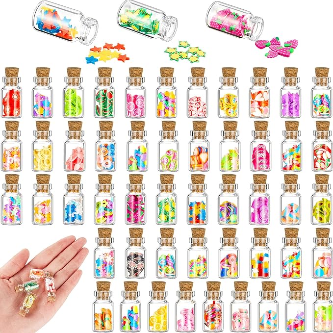 Sumind 50 Pieces Cute Miniature Dollhouse Food Jar Glass Bottle 1:12 Mini Fruit Simulation Scene Candy Snack Model Party Doll House Kitchen Decoration for Dollhouse