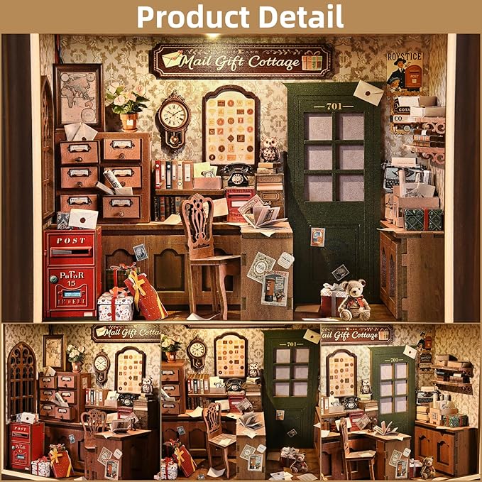 Book Nook Kit-3D Wooden Puzzle with LED Switch Control & Wall-Mountable Frame,DIY Miniature House for Beginners,Bookshelf/Tabletop/Wall Decor for Craft Lovers,Dollhouse Gift,Mail Gift Cottage