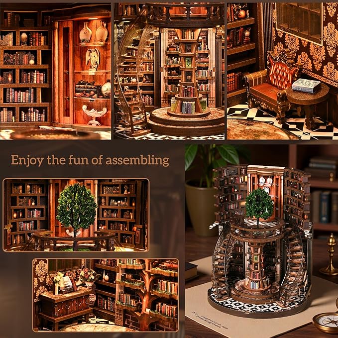 RHZN Book Nook Kit, Miniature House Kit, Miniature Kit, DIY Crafts for Adults, Book Repository