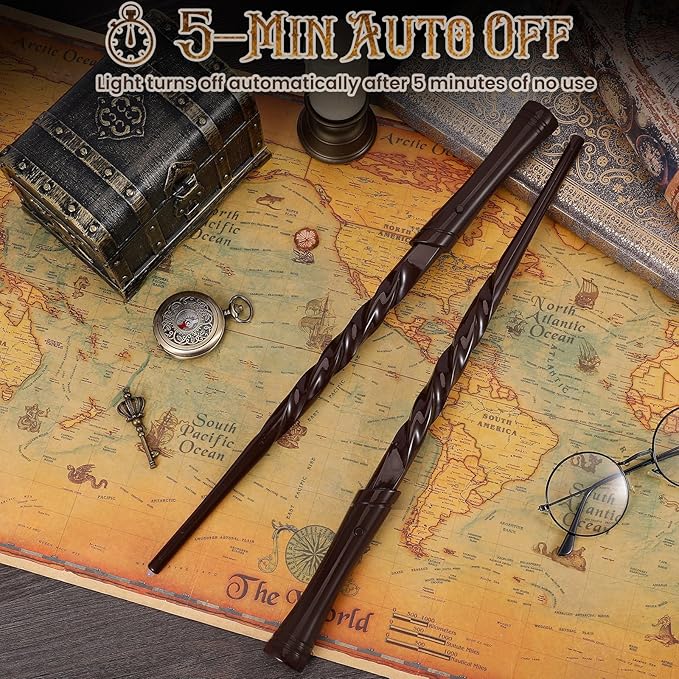 KingGlee Light Up Wizard Magic Wand Set with Sounds & 4 Light Modes – Illuminating Witch Wands for Kids Cosplay Birthday Gift, 2PCS, Brown