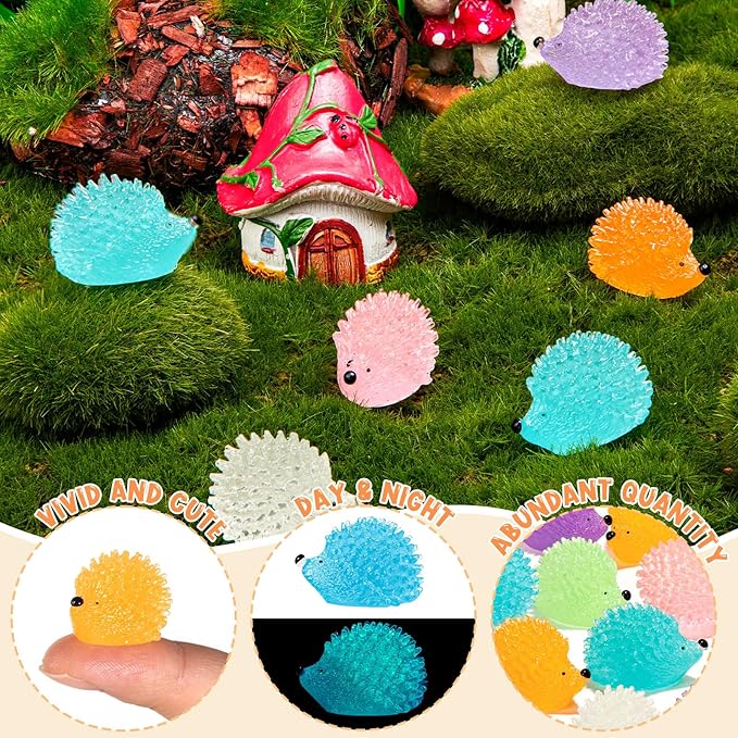 120PCS Luminous Mini Resin Hedgehogs Cute Miniature Hedgehog Figures Glow in The Dark, Tiny Resin Hedgehogs Animals for Dollhouse Micro Landscape DIY Home Outdoor Decor
