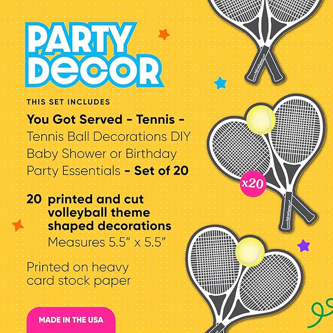 Big Dot of Happiness You Got Served - Tennis - Tennis Ball Decorations DIY Baby Shower or Birthday Party Essentials - Set of 20