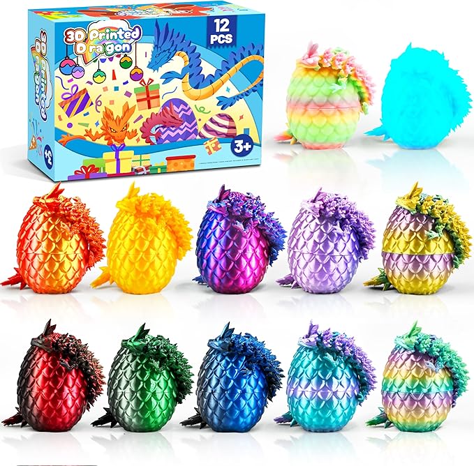 12PCS Easter Eggs 3D Printed Dragon Toys Eggs, Easter Basket Stuffers Fun Gifts, 3D Printing Toys for Kids, Fidget Toy for Adults Teens Boy Gifts Christmas Stocking Stuffers