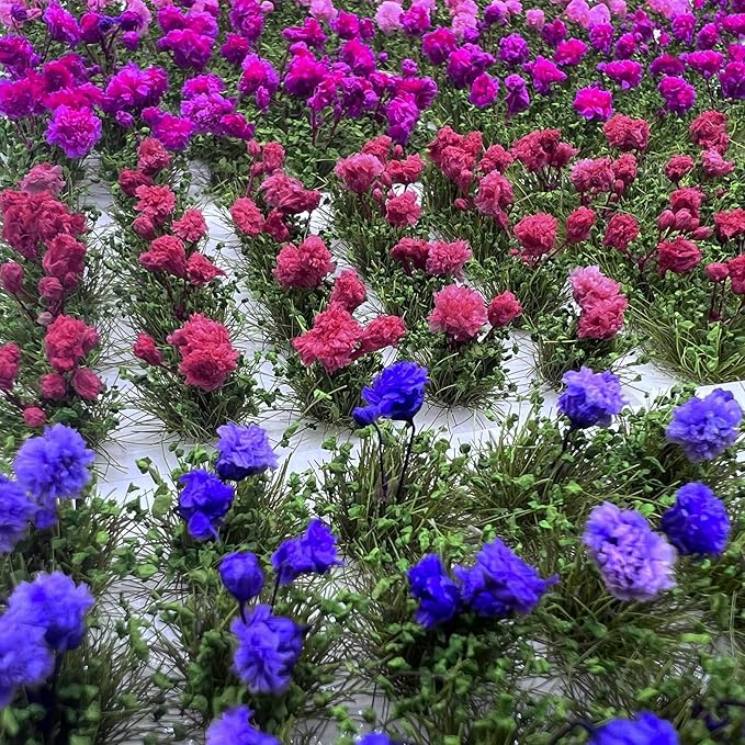 Woohome Flower Cluster Flower Vegetation Groups Grass Tufts Miniature Static Scenery for DIY Architecture Building Model Railway Train Diorama Garden Scenery Landscape Layout (Violet, Rose)