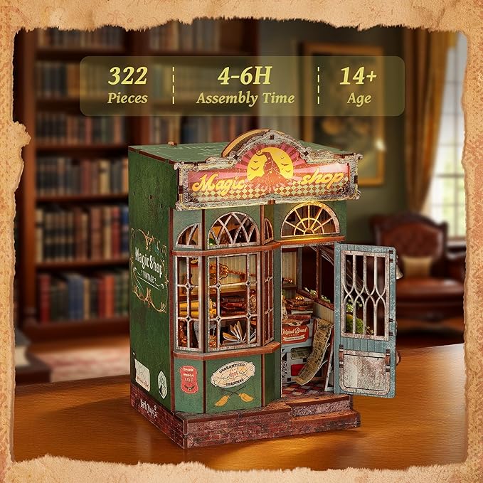 3D Wooden Puzzle Magic Shop Miniature Kit - DIY Dollhouse with LED Lights，Home Décor Display, Creative Gift for Adults and Teens (Magic Shop)