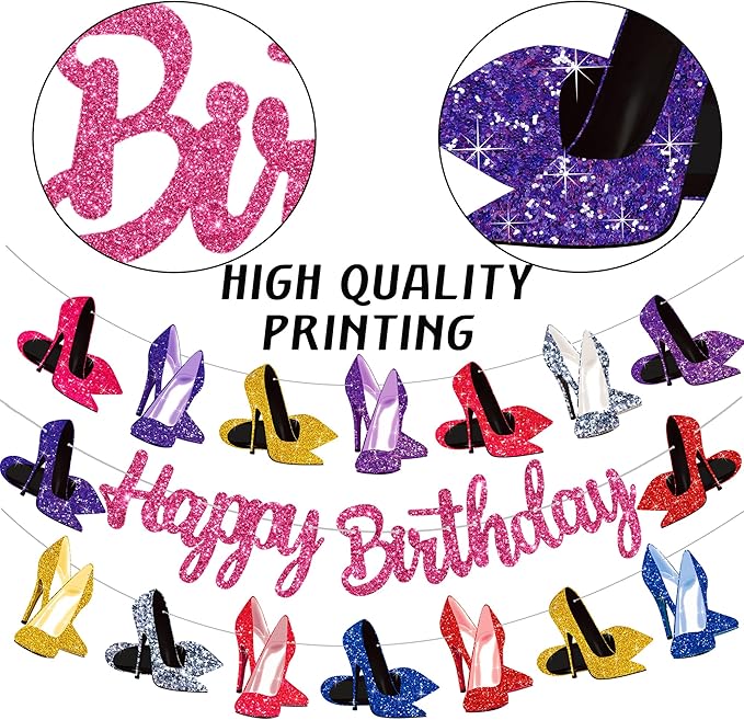High Heel Theme Banners Rose Gold High Heel Birthday Decorations Girls Birdal Shower Wedding Party Supplies Stiletto Shoes Party Favor Banners for Women Birthday Decor