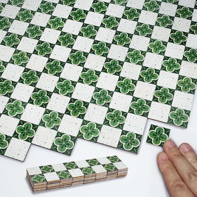 Halandar Dollhouse Flooring Tiles on 1/12 1/6 Scale Miniature Decor Accessories 128pcs Double-Sided