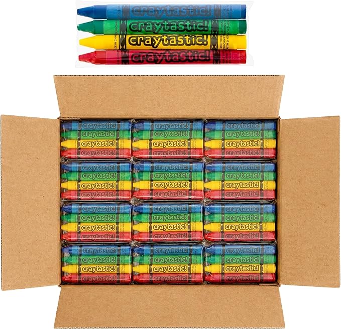 Craytastic! 52 Sets of 4-Packs in Cello (208 Count total bulk Crayons) - Large Box of Crayons Bulk For School Teachers, Restaurants, Party Favors, Crayon Packs, Non-Toxic