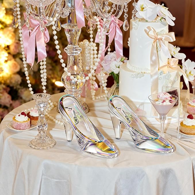 QFkris 2 Pack Colorful Cinderella Glass Slipper Christmas Decoration for Girls Room Decor, Glass Cinderella Heels for Party Decorations, Princess Birthday Bedroom Decor, for Women