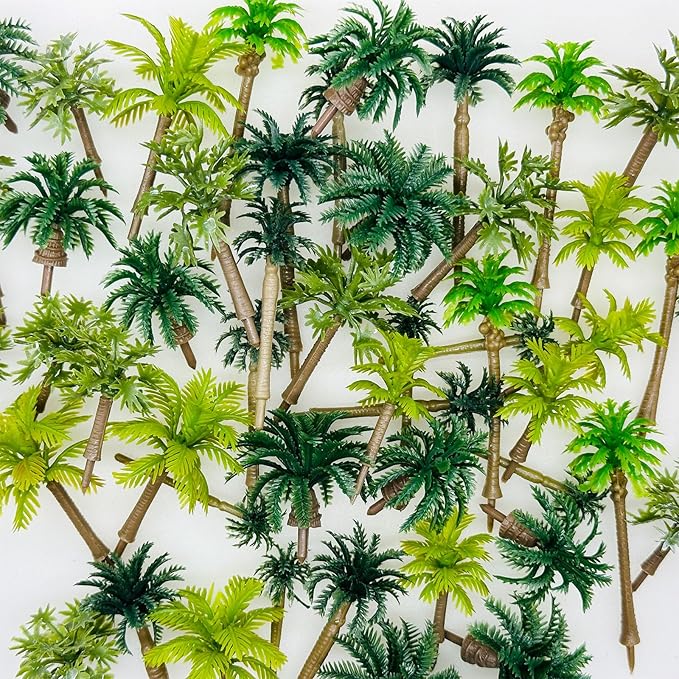 Cayway 50 PCS Model Trees Coconut Palm Model Trees, Mixed Model Trees for Model Train Railway Architecture Diorama DIY Scenery Landscape