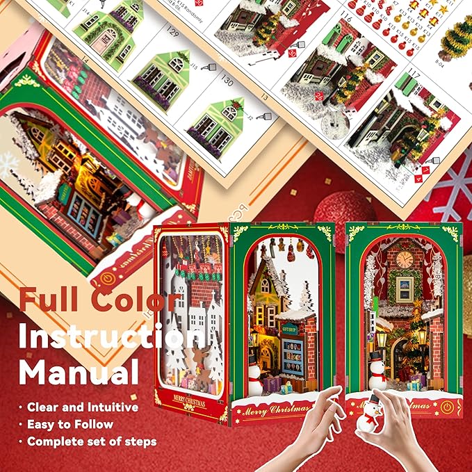 Flever Dollhouse Miniature DIY House Kit Creative Bookend with Furniture for Romantic Artwork Gift(Winter of Christmas)
