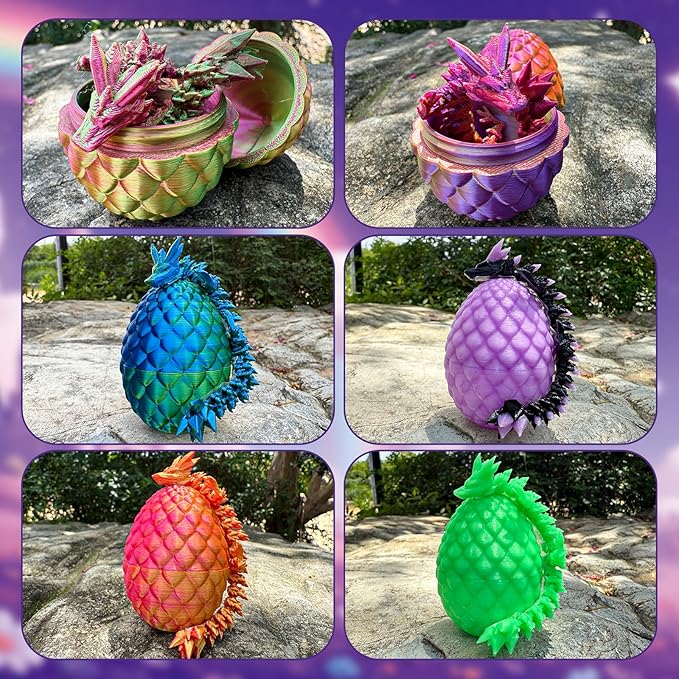 12PCS 3D Printed Dragon Eggs with Dragon Inside, Mini Dinosaur Eggs Articulated Crystal Animal Fidget Toy for Party Decor, Brithday Gift, Halloween