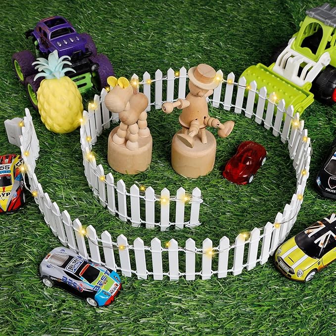 Mini Fairy Garden Fence, 35.5 Inch Cuttable Small Wood Picket Fence, DIY Miniature Accessories Decoration for Dollhouse, Crafts, Vegetable Platter, Cake(White)