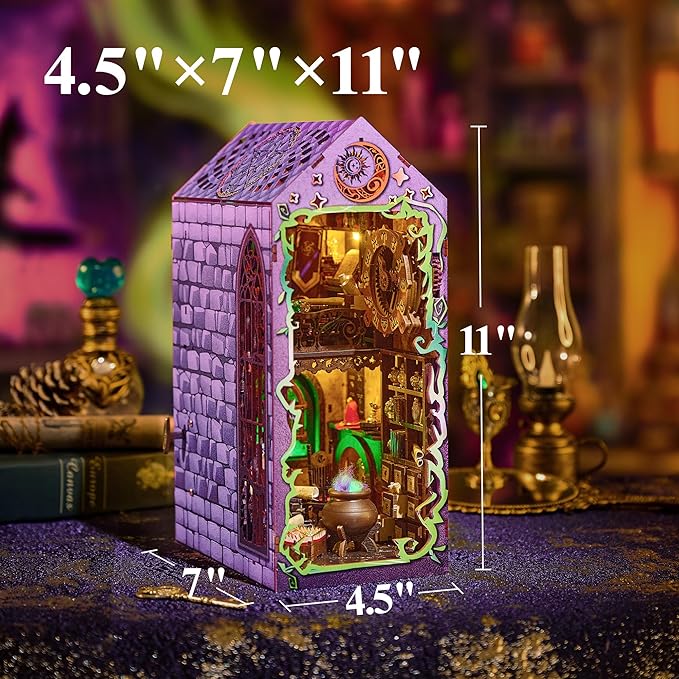 BenBen Book Nook Kit - DIY Miniature House Kit for Adults, Teens, Dollhouse Booknook Tiny House, Bookshelf Decor 3D Wooden Puzzle, Gifts for Family and Friends (Mystic Theurge's Hut)