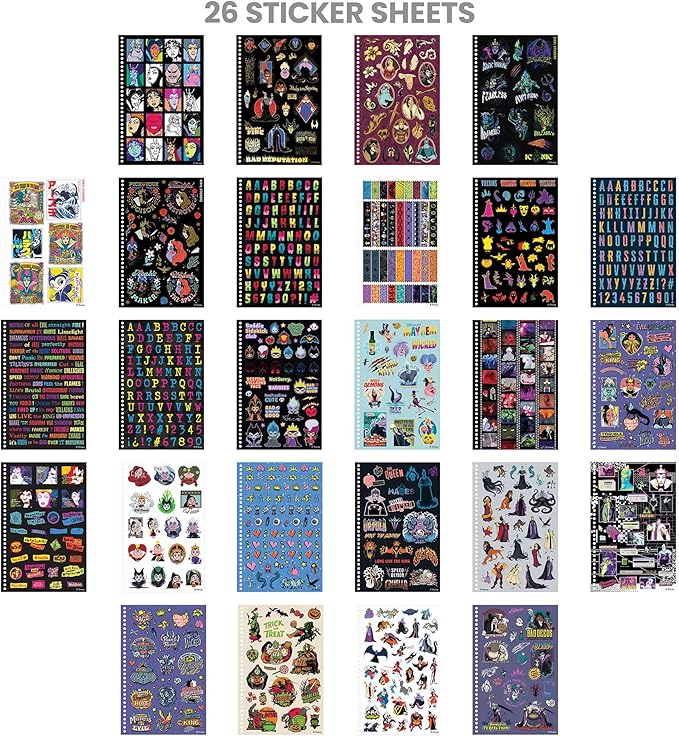 Fashion Angels Disney Villains 1000+ Tabbed Sticker Book, Includes Foil & Vinyl Stickers, Collector Sheets & More, Craft, Decorate & Personalize for Kids