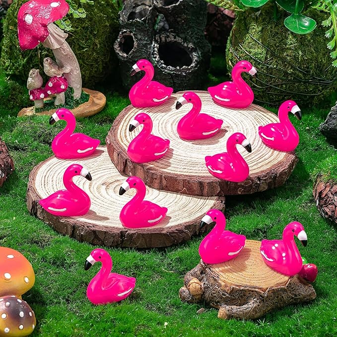 100Pcs Mini Resin Flamingo, Tiny Rose Red Ducks, Cute Figurines for Cake Topper Garden Dollhouse Landscape Aquarium Ornaments DIY Crafts