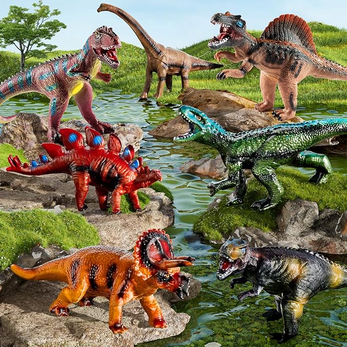 Big Dinosaur Toys for Kids 3-5, 7 Piece Realistic Soft Dinosaur Figures, Jumbo Dinosaur Toys for Kids 5-7, Dinosaur Party Favors, Birthday Gifts for Boys & Girls