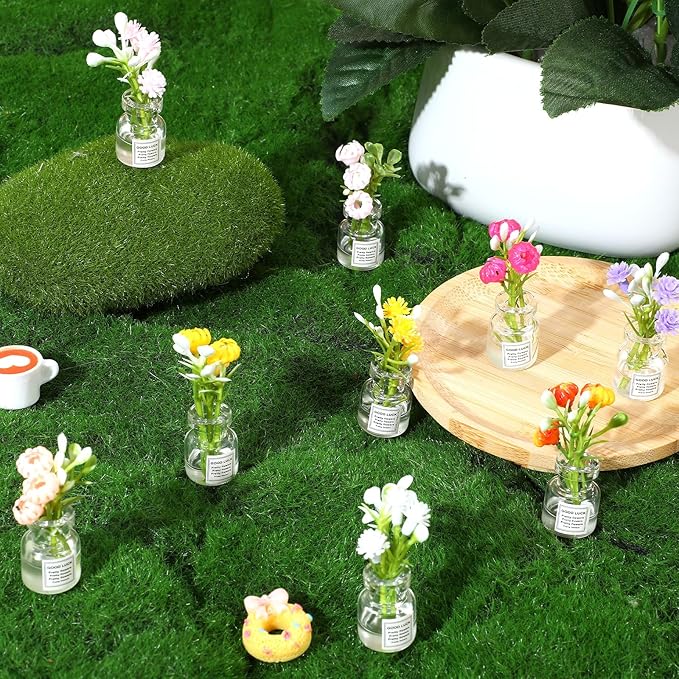 10 Pcs Miniature Flower Dollhouse Plants, 1:12 Scale Glow in The Dark Glass Vase Flowers, Tiny Plant House Decor for Dollhouses Accessories, Fairy Gardens