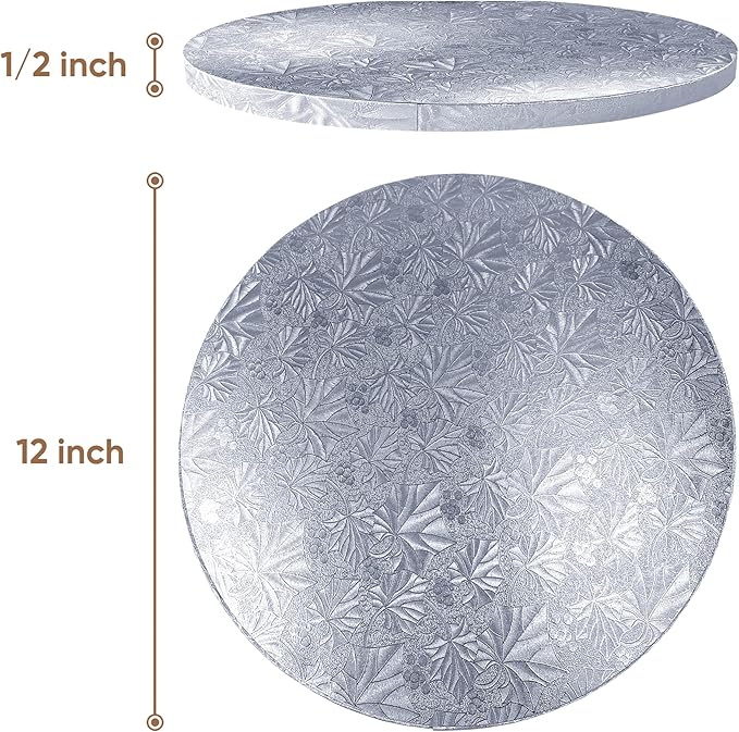 Cakebon Round Cake Boards - Sturdy 1/2 Inch Thick Drums - 12 Inch Professional Smooth Straight Edges Silver 1-Pack