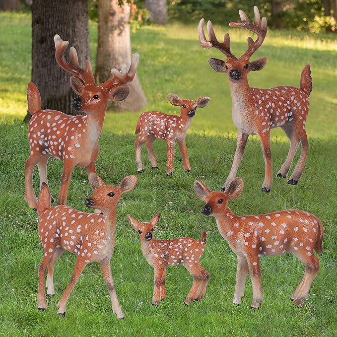 Deer Toys - 6pcs Realistic Deer Woodland Animals Figurines - Early Educational Toys, Birthday Cake Topper for Kids