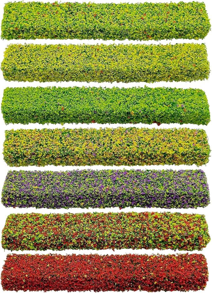 Woohome 7 Color Miniature Shrub Strips Static Grass Tuft Static Shrub Vegetation Groups DIY Miniature Colorful Flower Cluster for DIY Model Train Landscape Railroad Scenery