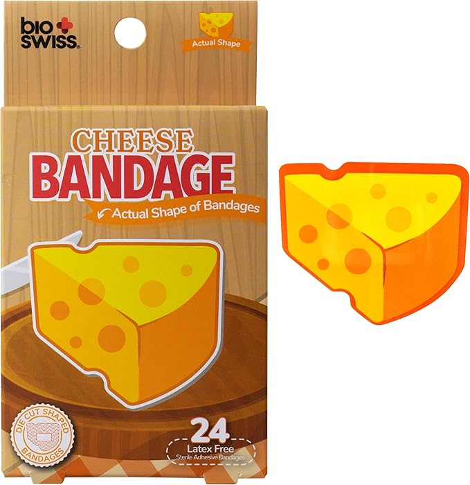 BioSwiss Bandages, Cheese Shaped Self Adhesive Bandage Set, Latex Free, Sterile Wound Care, 24 Count