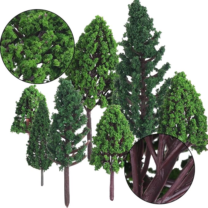 Bememo 22 Pieces Model Trees 1.18 to 6.29 Inch Mixed Miniature Fake Diorama Tree Train Railroad Architecture Scenery for DIY Projects Crafts Scenery Landscape, Natural Green