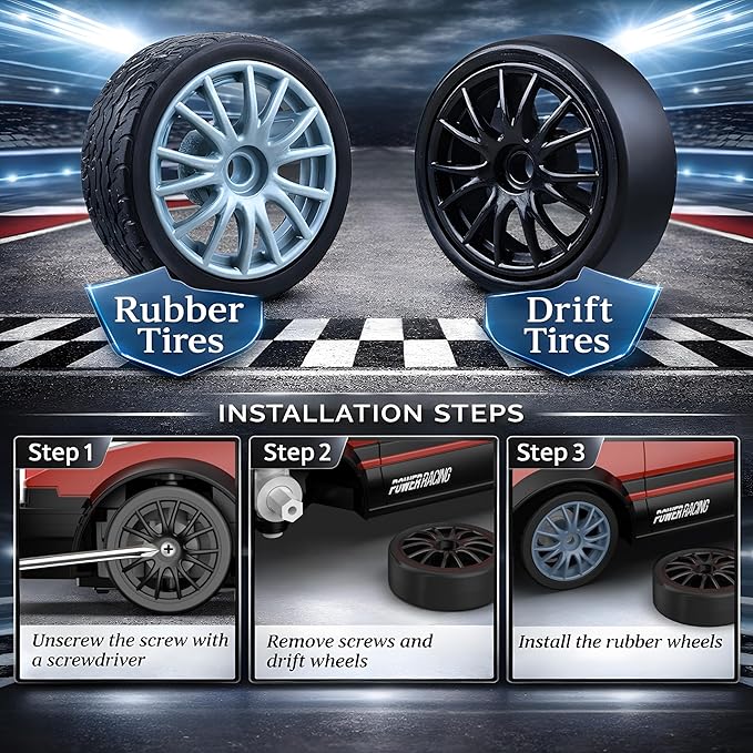 Remote Control Car RC Drift 2.4GHz 1:24 Scale 4WD 15KM/H High Speed Model Vehicle with LED Lights Drifting Tire Racing Sport Toy for Adults Boys Girls Kids Gift 2Pcs Rechargeable Batteries