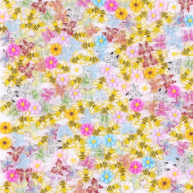 Anboor 250Pcs Mini Resin Butterflies Bees Flowers for Crafts Miniature Resin Animals for Fairy Garden Dollhouse Micro Landscaping