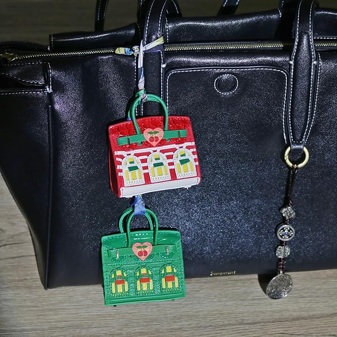 Buyborgood Women's 2 PCS Mini Tote Bag Charms Keychain Pouch Small Coin Purse Wallet (Red + Green)