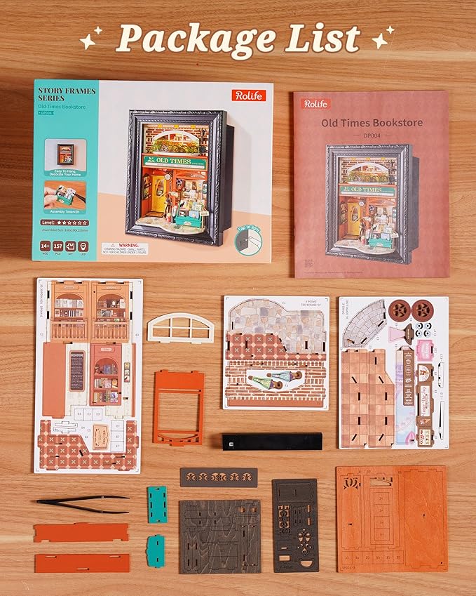 Rolife 3D Diorama Frame, Wall-Mounted Shadow Box & Dollhouse Display Case for & Christmas Decor, Unfinished Kit Beginner-Friendly Craft Kits, Christmas Memorial Gift for Families (Old Times Bookstore)