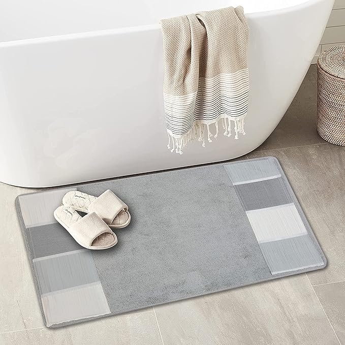 Zahari Home Modern Line Modern Bathroom Rug Classic Luxury Bath Rug Contemporary Decor Beautiful Washable Shower Mat Gray Modern Bath Mat Stylish Bath Mat Bath Shower Tub Décor