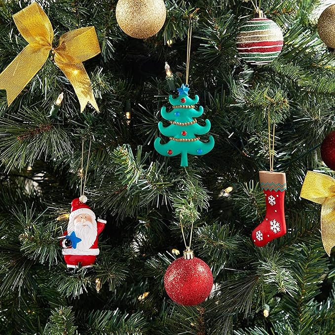 Bright Creations Ceramic Christmas Ornaments to Paint DIY Kit - 6 Unpainted Bisque Pieces (Tree, Santa & Stocking) - 12 Acrylic Paint Pods, 2 Brushes & Strings - Kids Ceramic Christmas Ornament Crafts