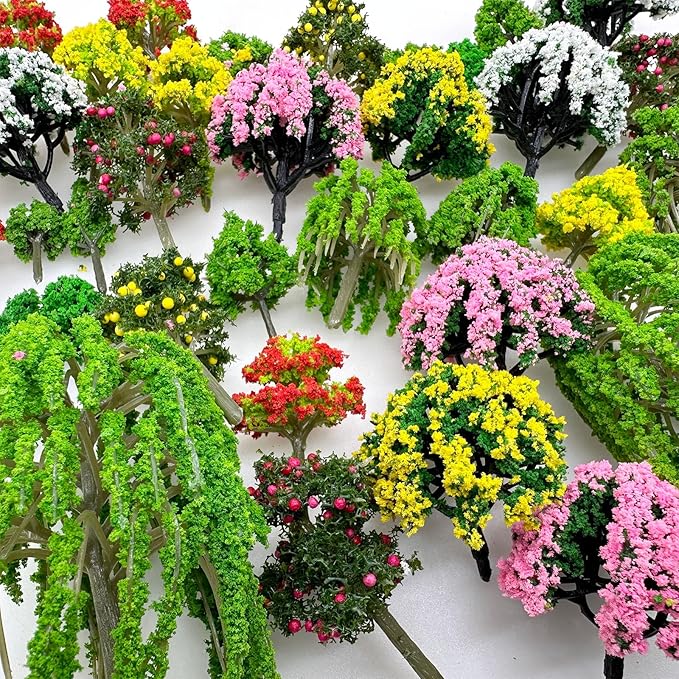Cayway 65 PCS Model Trees Mixed Model Tree, Diorama Tree Fake Miniature Trees Model Scenery Supplies for DIY Projects Landscape Fairy Garden
