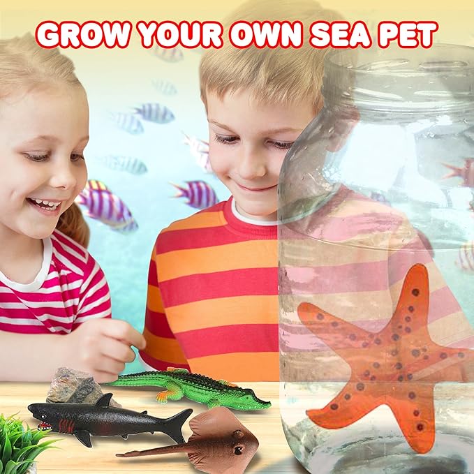 ArtCreativity Growing Sea Animals 6 Different Water Expanding Sea Creatures - Grows 6X Larger, Amazing Sensory Jelly-Like Toy, Fun Educational Gift, Party Favor, Easter Basket Stuffer for Kids