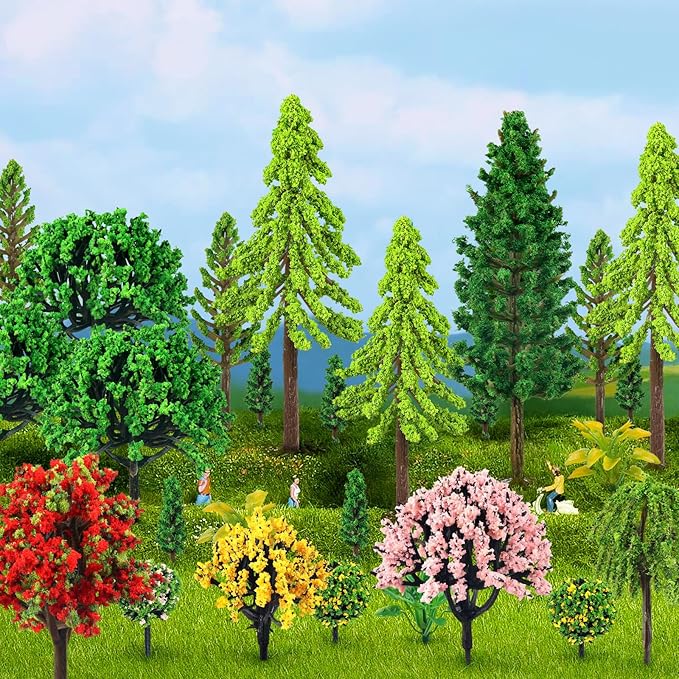 QUOZUO 38PCS Mini Model Miniature Trees, Mixed Model Colourful Trees Building Train Scenery Architecture Fake Trees for DIY Crafts, Building Model, Scenery Landscape